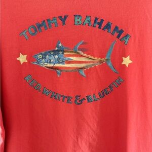 Tommy Bahama Men’s Coral Red, White & Bluefin Short Sleeve Tee